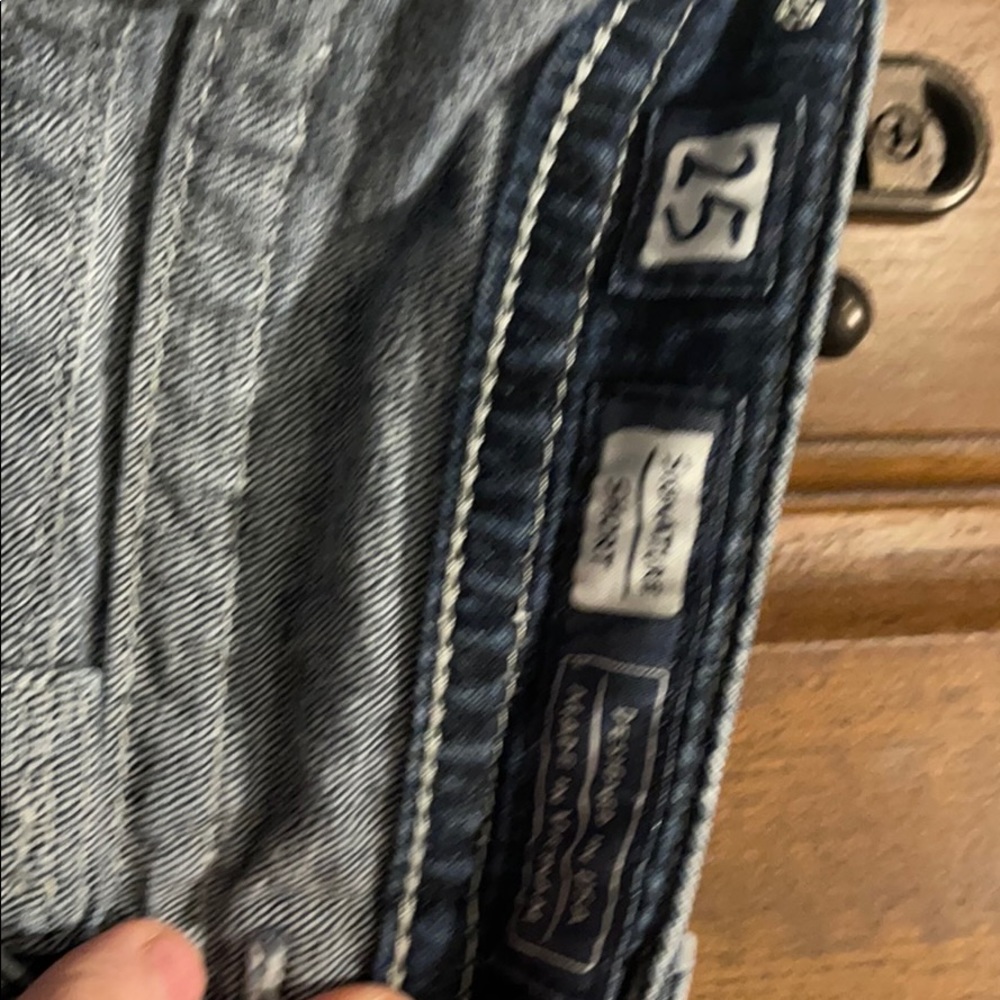 Miss Me Blue Jean Shorts with Red Accents - Picture 3 of 8